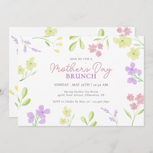 Mothers Day Brunch Soft Floral Watercolor Pastel Invitation