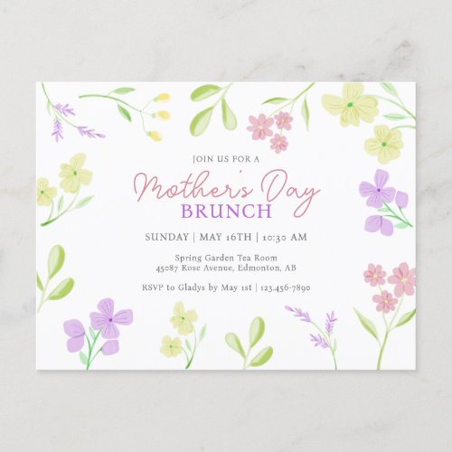 Mothers Day Brunch Soft Floral Watercolor Pastel Postcard