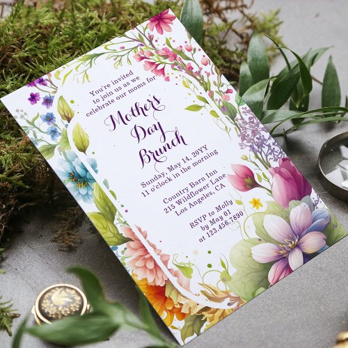 Mothers Day Brunch Watercolor Wildflower Floral Invitation