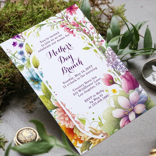 Mothers Day Brunch Watercolor Wildflower Floral Invitation