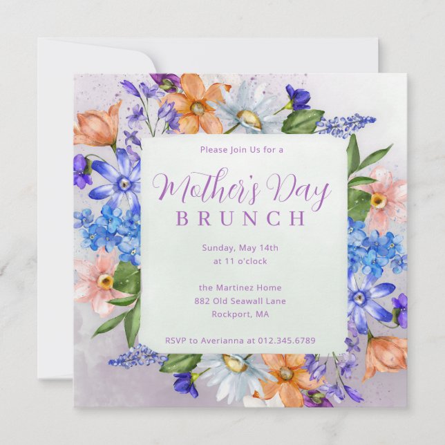 Mother's Day Brunch Watercolor Wildflower Invitation (Front)