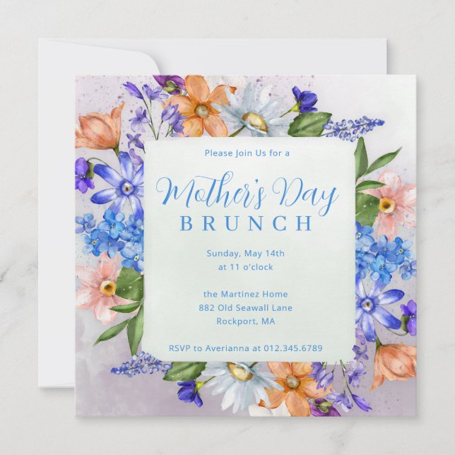 Mother's Day Brunch Watercolor Wildflower Invitation (Front)