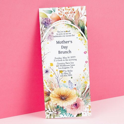 Mothers Day Brunch Watercolor Wildflowers Floral Invitation