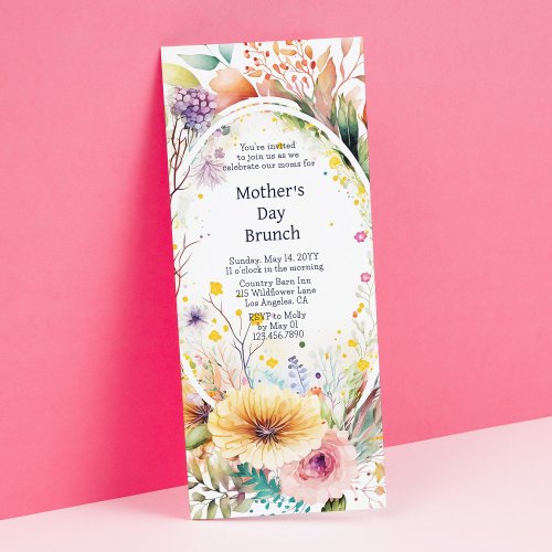 Mothers Day Brunch Watercolor Wildflowers Floral Invitation