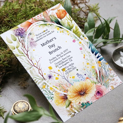 Mothers Day Brunch Watercolor Wildflowers Floral Invitation