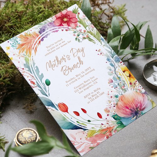 Mothers Day Brunch Watercolor Wildflowers Floral Invitation