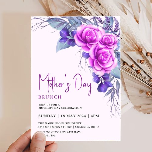 Mothers Day Brunch Wildflowers Greenery Holiday Invitation