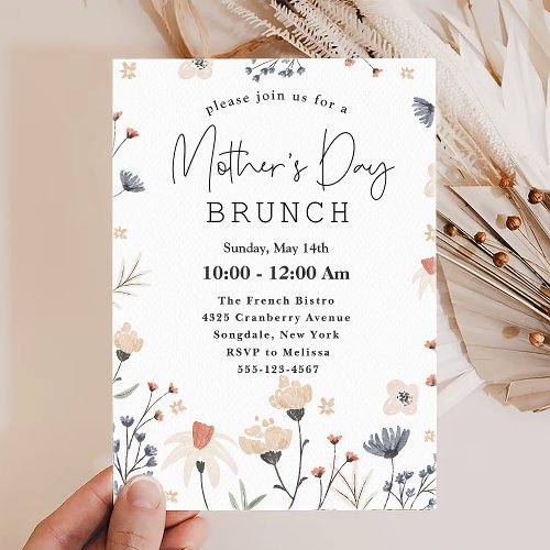 Mothers Day Brunch Wildflowers Greenery Holiday Invitation