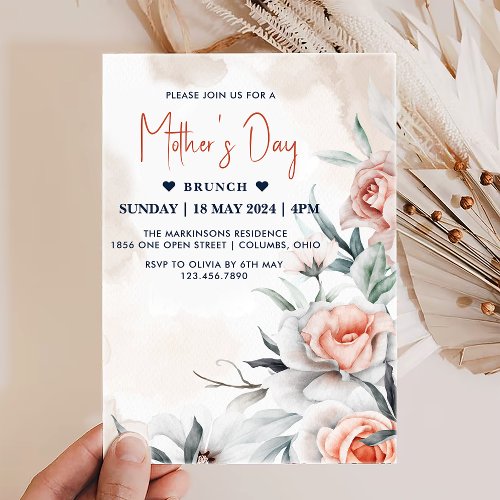 Mothers Day Brunch Wildflowers Greenery Holiday Invitation