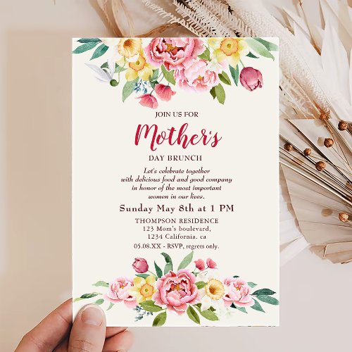 Mothers Day Brunch Wildflowers Greenery Holiday Invitation