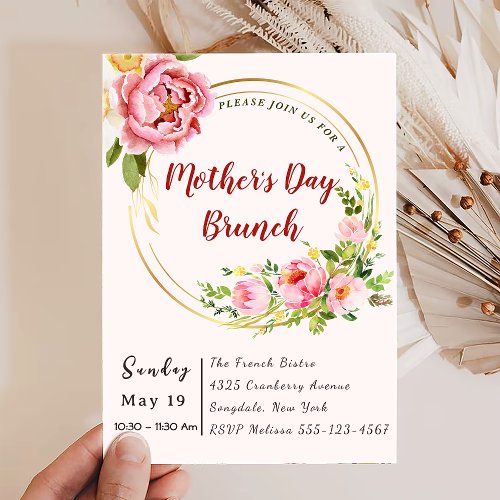 Mothers Day Brunch Wildflowers Greenery Holiday Invitation