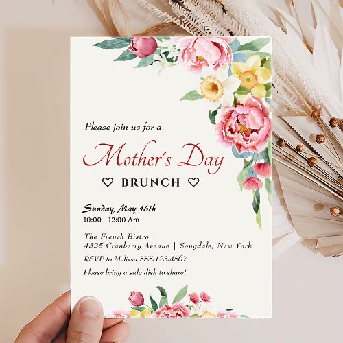 Mothers Day Brunch Wildflowers Greenery Holiday Invitation