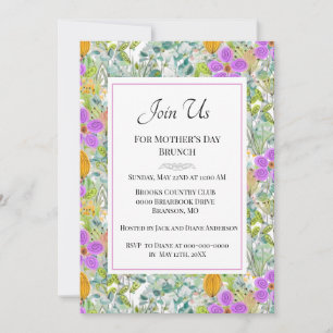 Mother's Day Brunch Wildflowers Greenery Holiday Invitation