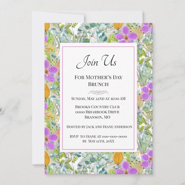 Mother's Day Brunch Wildflowers Greenery Holiday Invitation (Front)