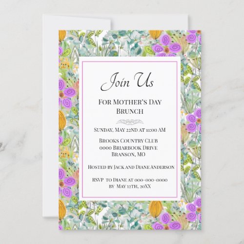 Mothers Day Brunch Wildflowers Greenery Holiday Invitation