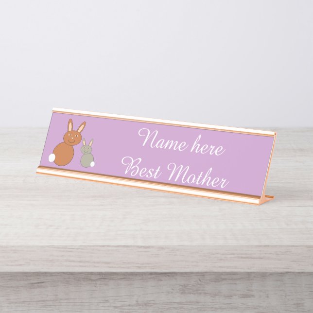 Mothers Day Bunnies Custom Desk Name Plate (Front)
