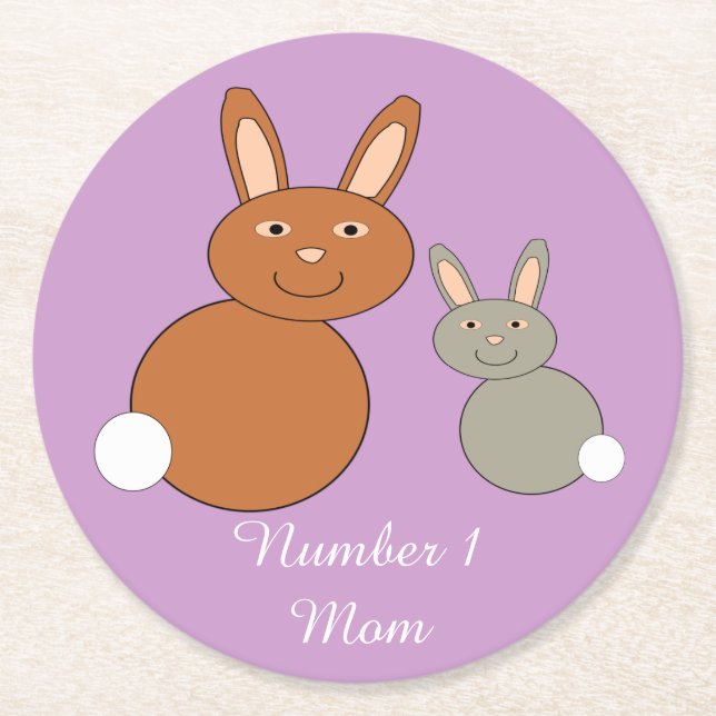 Mothers Day Bunnies Personalized Paper Coasters (Front)