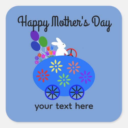 Mothers Day Bunny Riding Egg Car 2 Stickers