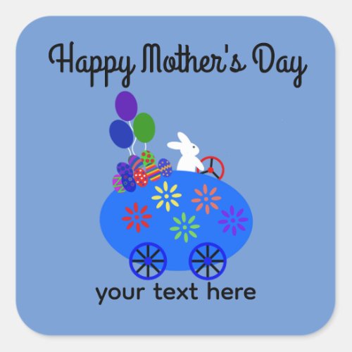 Mothers Day Bunny Riding Egg Car 3 Stickers