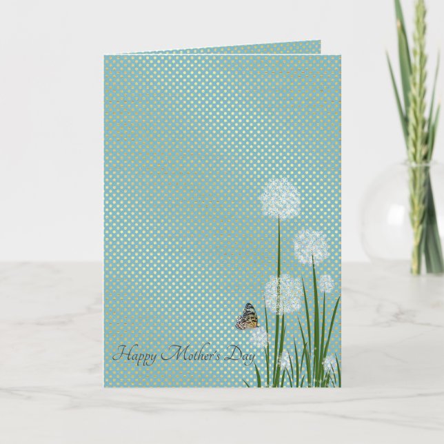 Mother's Day-butterfly on puff flower Card (Front)