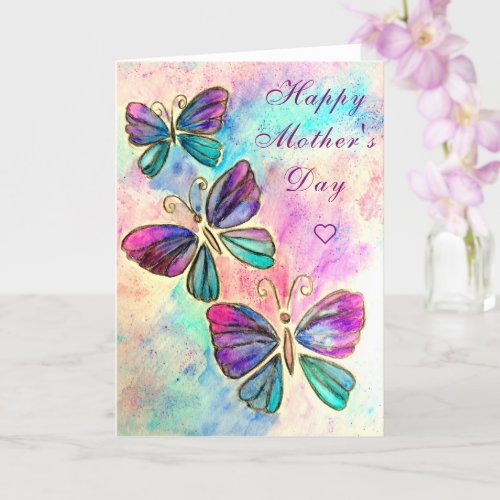 Mothers Day Card Colorful Butterflies Flying