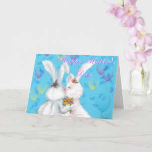 Mother's Day Card Cute Bunnies with Flowers