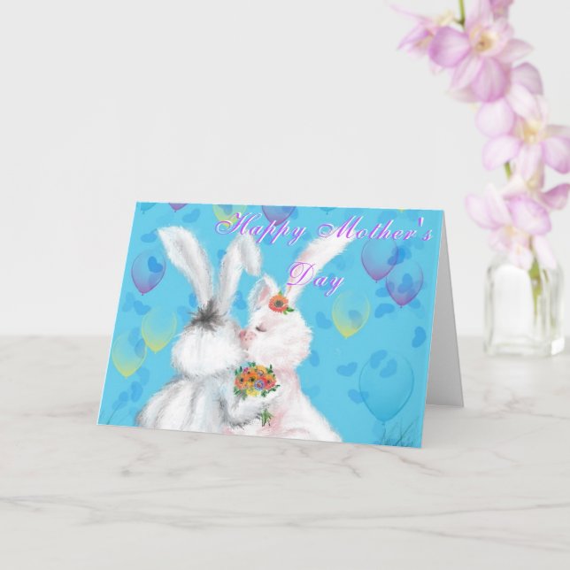 Mother's Day Card Cute Bunnies with Flowers Gift (Orchid)