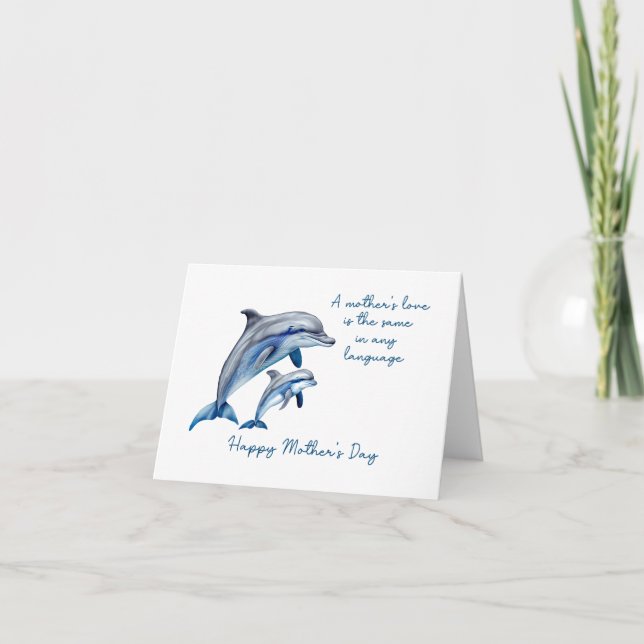 Mother's Day Card Dolphin Animal Mom and Baby Card (Front)