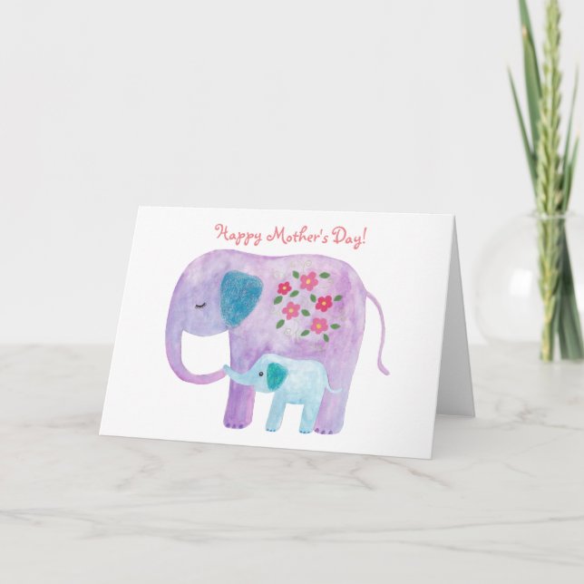 Mother's day Card Elephant Mom Baby Greeting Card (Front)
