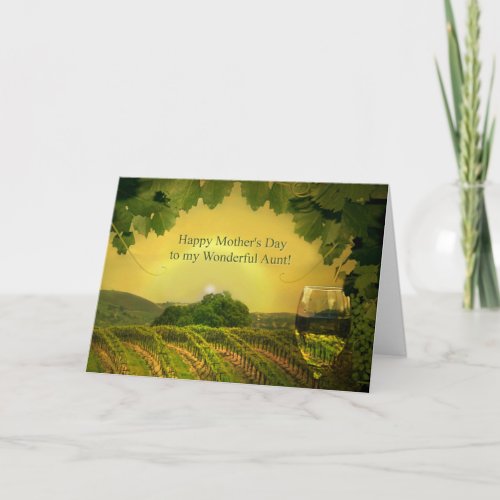 Mothers Day Card for Aunt with Wine and Vineyard