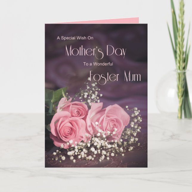 Mother's day card for foster mom with pink roses (Front)