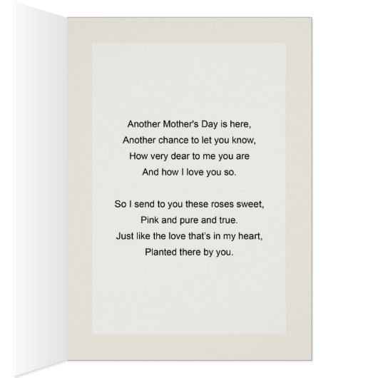 Mother's day card for mother with three pink roses (Inside (Right))