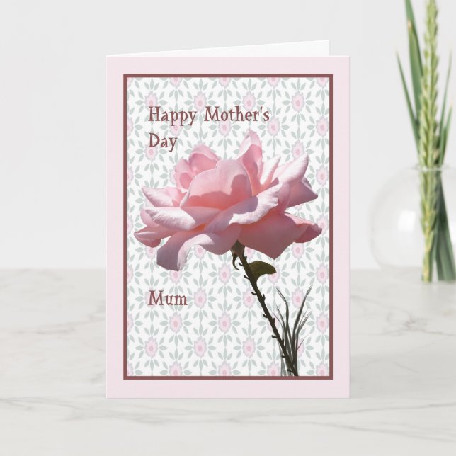 Mother's Day Card for Mum Pink Rose (Front)