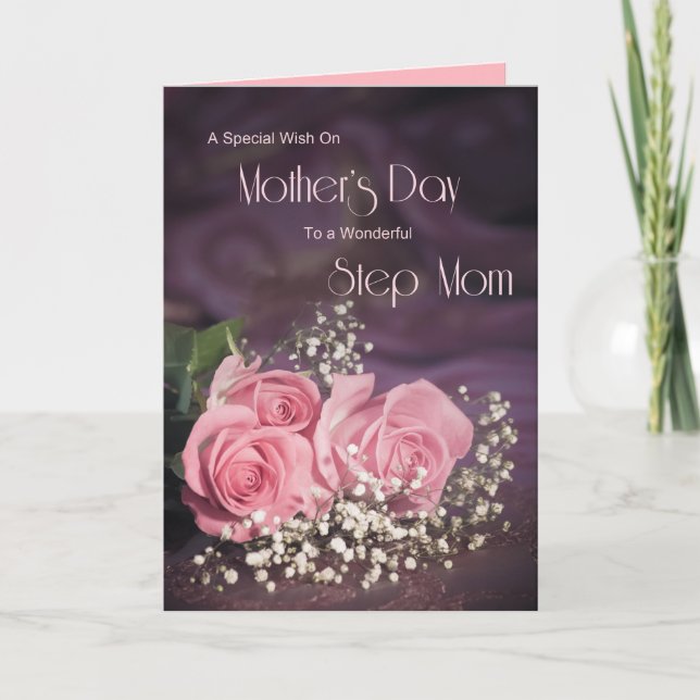 Mother's day card for step mom with pink roses (Front)