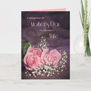 Mother's day card for wife with three pink roses