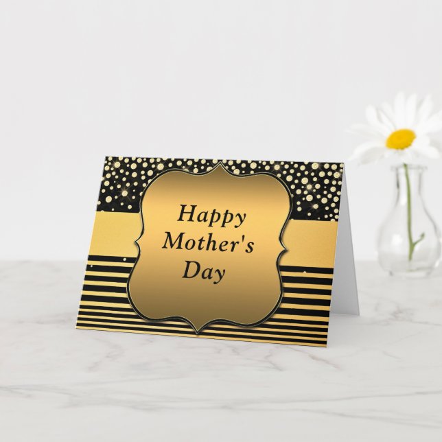 Mother's Day Card Gold and Black Glitter Luxury (Small Plant)
