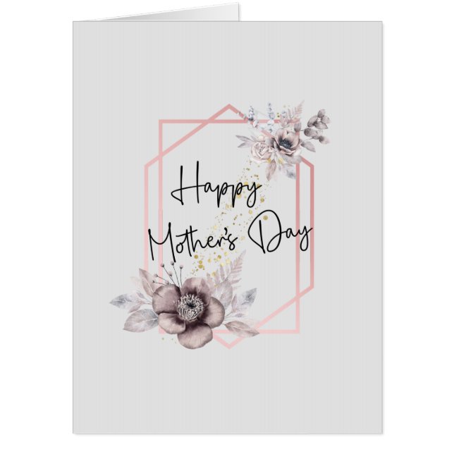 Mother's Day Card Gray Pink Floral (Front)