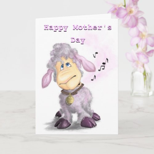 Mothers Day Card Little Lamb with Bell