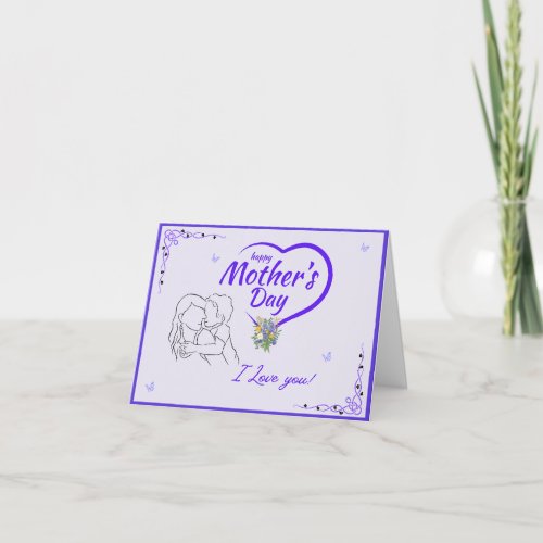 Mothers Day Card Mother  Son Outline Heart Card