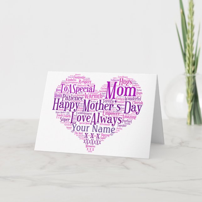 Mothers Day Card Personalized Typography Heart Mom (Front)