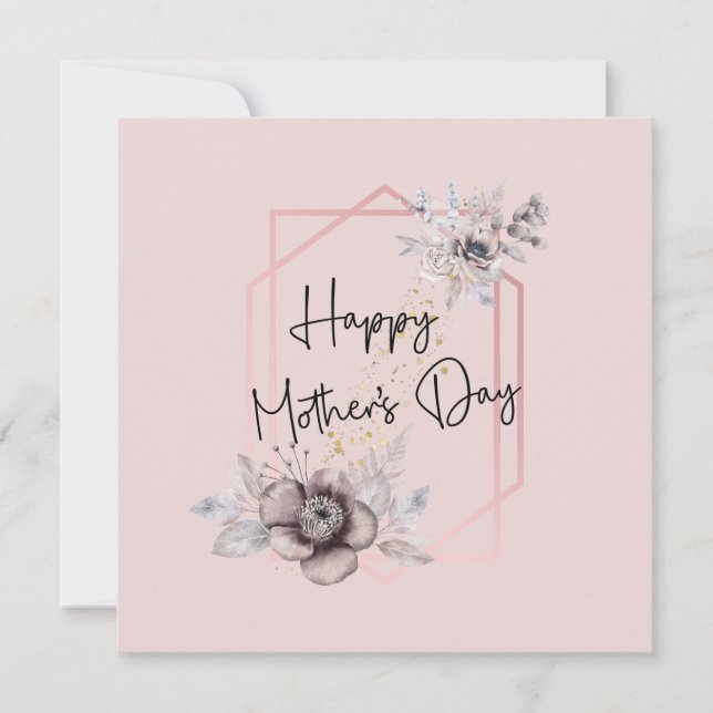 Mother's Day Card Pink Gray Floral Elegant  (Front)