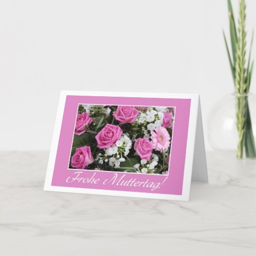 Mothers day card pink rose bouquet german