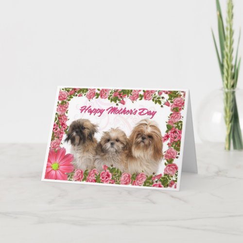 Mothers Day Card _ Shih Tzu Dogs _ Pink Floral