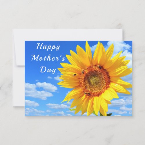 Mothers Day Card Sunflower and Bees on Blue Sky