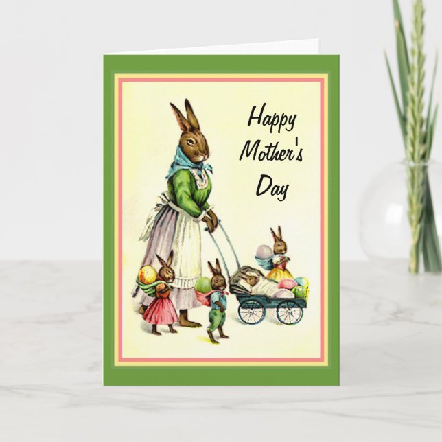Mothers Day Card Vintage Rabbits (Front)
