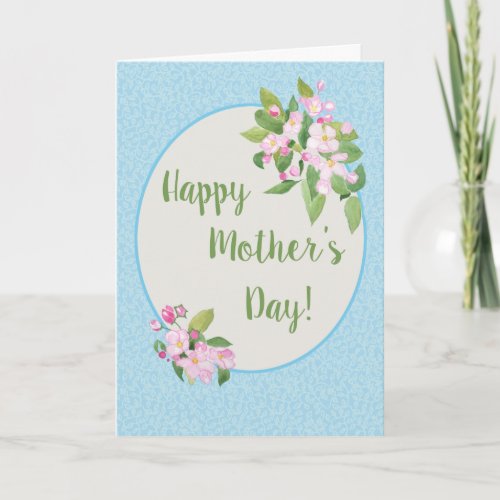 Mothers Day Card with Apple Blossom on Sky Blue