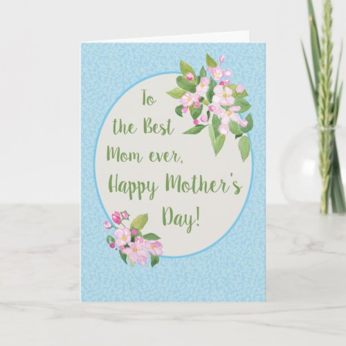 Mothers Day Card with Apple Blossom on Sky Blue
