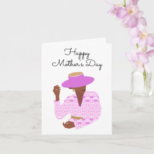 Mothers Day Card with Classy Pink Woman of Color