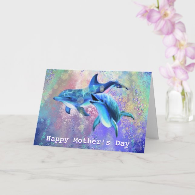Mother's Day Card with Dolphin Family (Orchid)