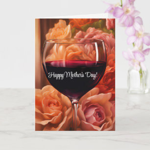 Mother's Day Card with Flowers and Wine Funny